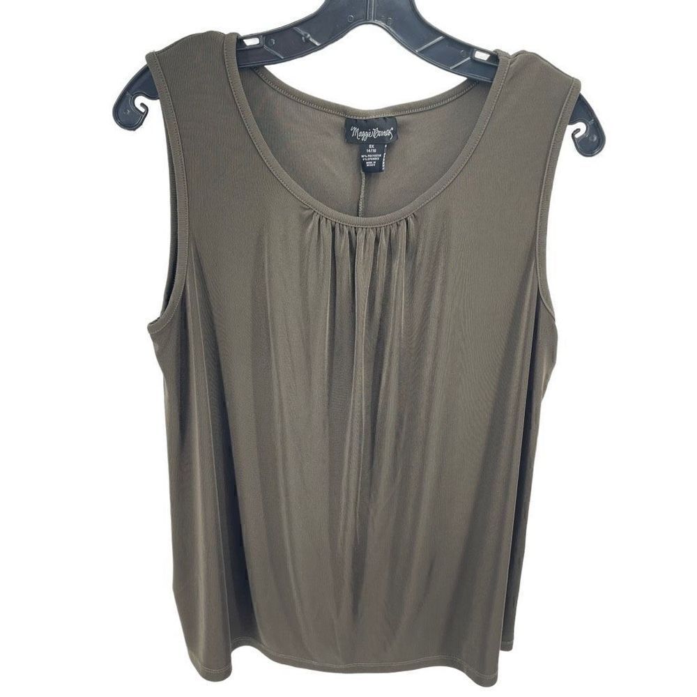 Maggie Barnes Womens Tank Blouse Sleeveless Pleated Stretch Green Size 0X 14/16